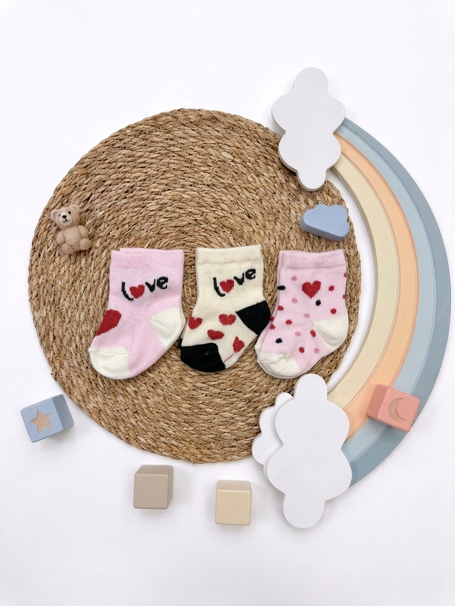 Нежни бебешки чорапки със сърца и надпис Love 6 чифта