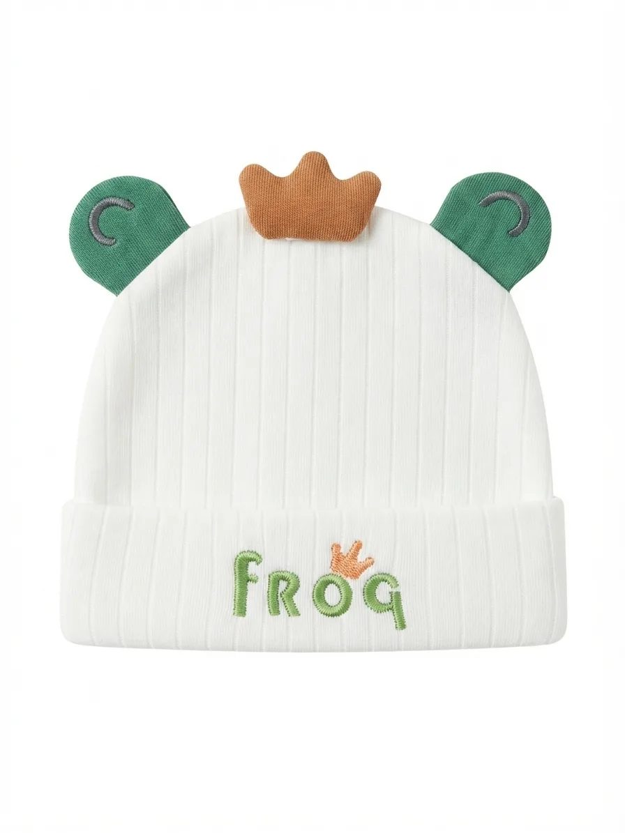 Сладка бебешка шапка Frog-бяла