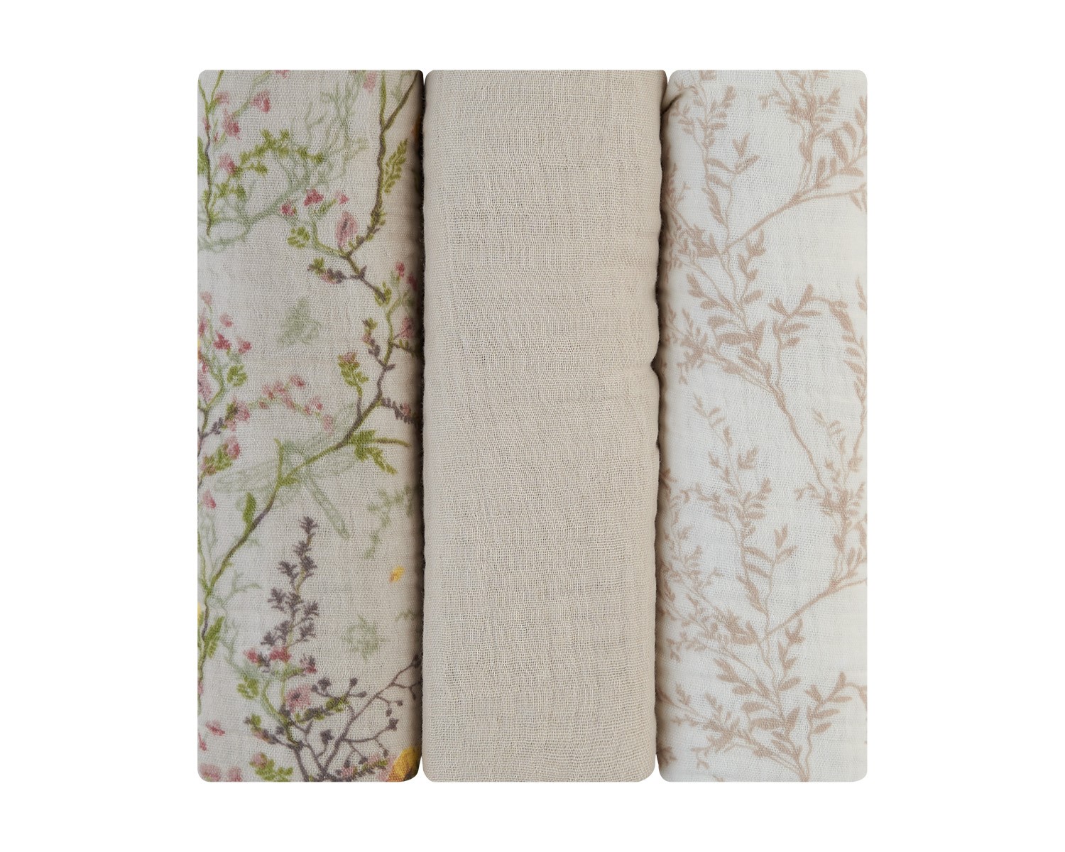 Комплект 3 бр муселинови пелени 75х75 см Secret Garden Beige