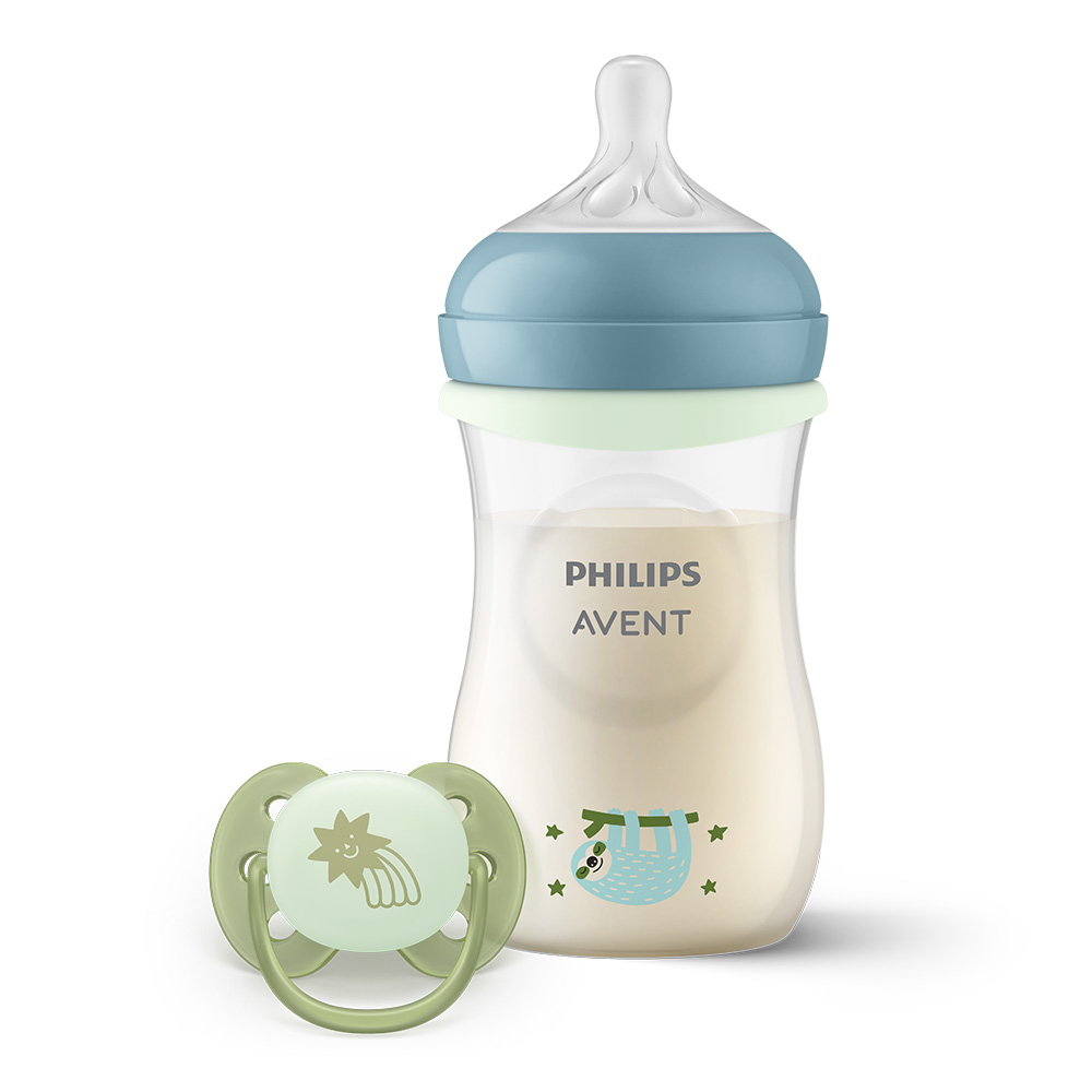 Нощен комплект за бебе Philips AVENT SCD838/17 със шише за хранене Natural Response 260 мл с биберон без протичане със среден поток и залъгалка Ultra Soft