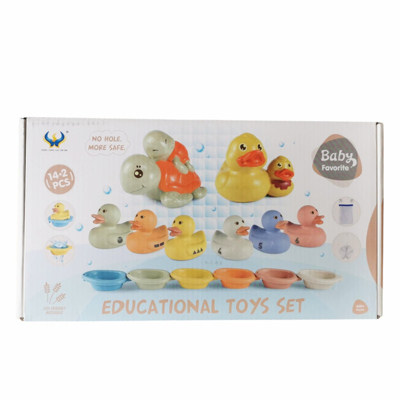 Детски комплект за баня Raya Toys Патета и костенурка с лодки, 16 ч.