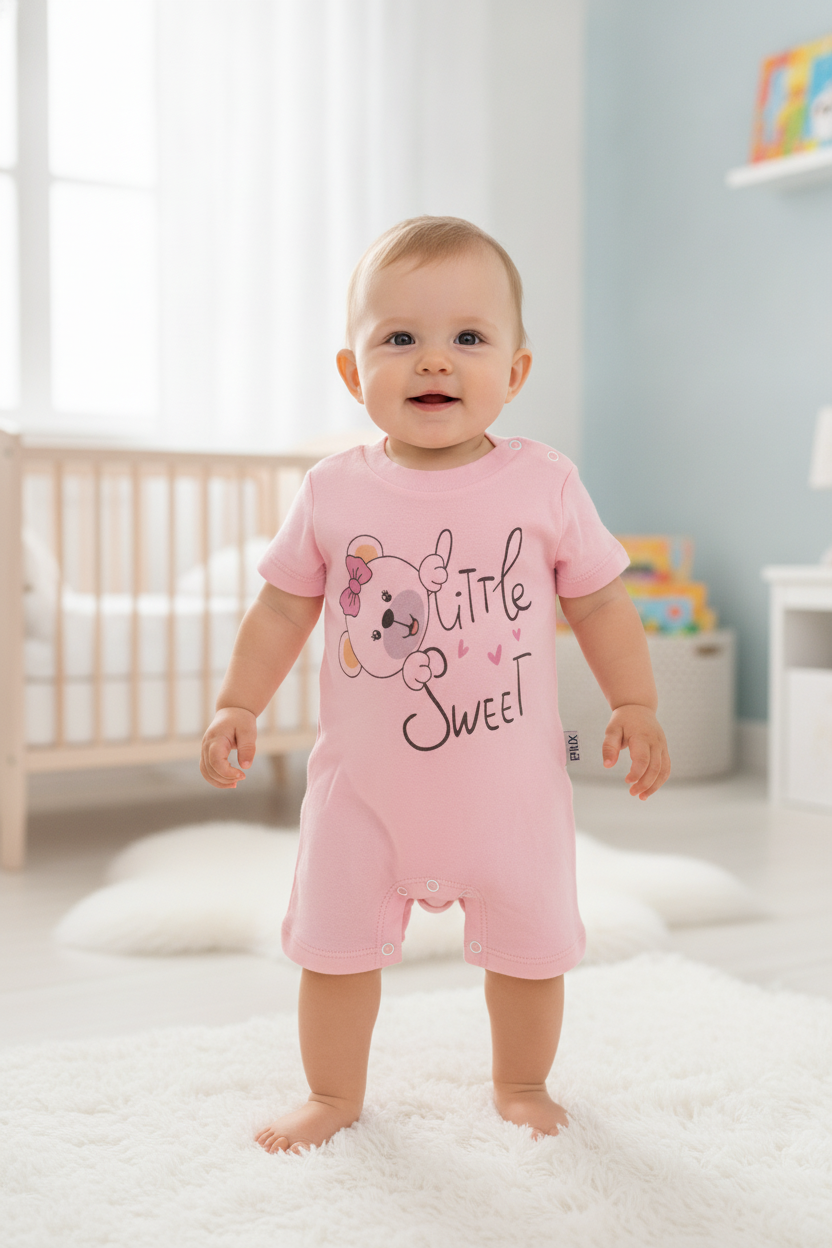 Бебешки розов ромпър с щампа Little Sweet